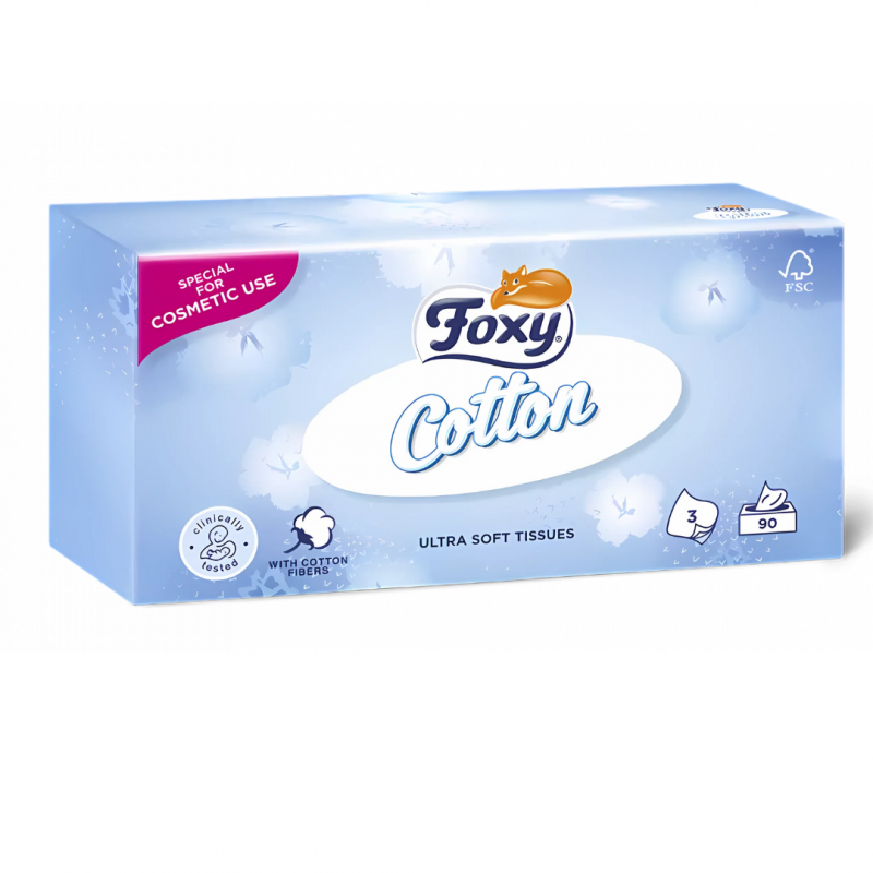 Chusteczki Foxy Cotton Ultra miękkie 3 warstwy 90 sztuk