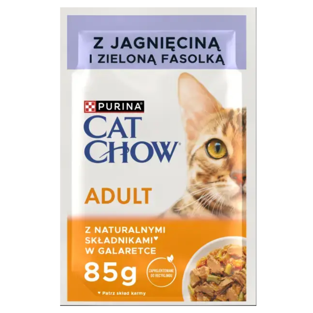 Karma dla kota Cat Chow Adult z jagnięciną i zieloną fasolką w galaretce 850 g (10 x 85 g)