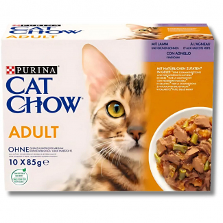 Karma dla kota Cat Chow Adult z jagnięciną i zieloną fasolką w galaretce 850 g (10 x 85 g)