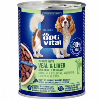 Karma dla psa OptiVital z cielęciną, wątróbką i sercami oraz marchewką w sosie 415 g