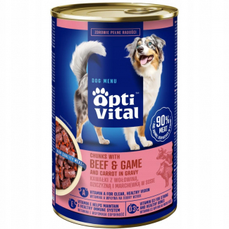 Karma dla psa OptiVital z wołowiną oraz dziczyzną i marchewką w sosie 1250 g