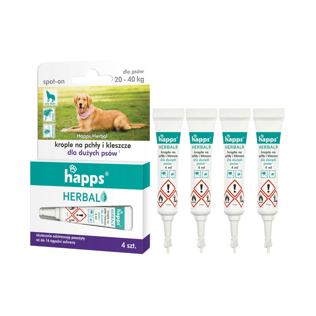 Krople przeciw pchłom i kleszczom dla psów dużych 20-40 kg Happs Herbal (4 sztuki)