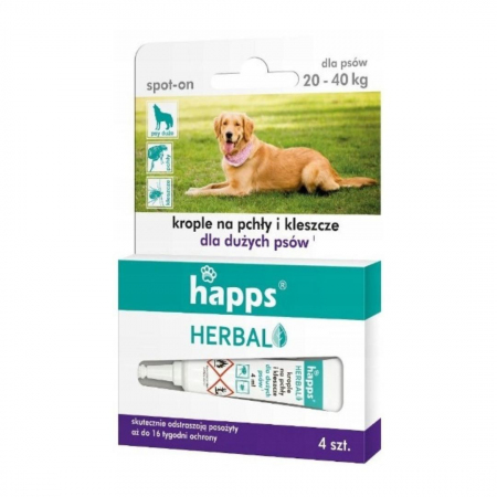 Krople przeciw pchłom i kleszczom dla psów dużych 20-40 kg Happs Herbal (4 sztuki)