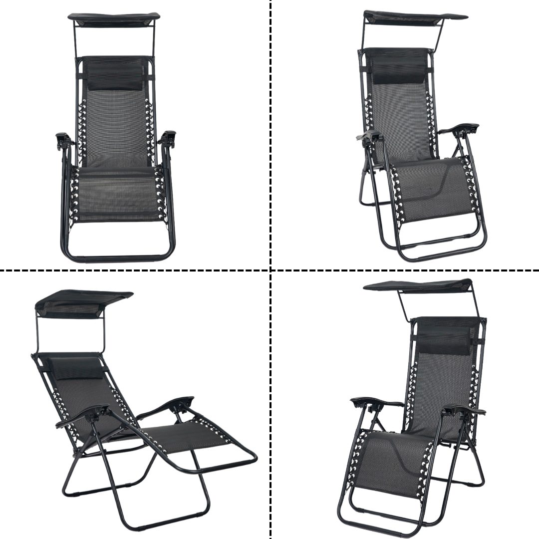 Leżak ogrodowy Gardina Alicante czarny z daszkiem