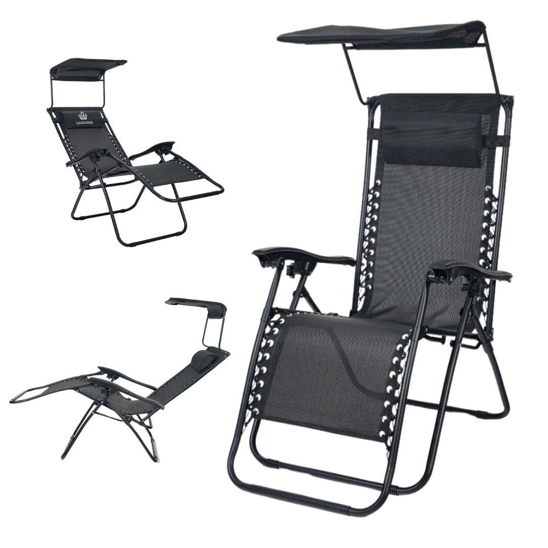 Leżak ogrodowy Gardina Alicante czarny z daszkiem