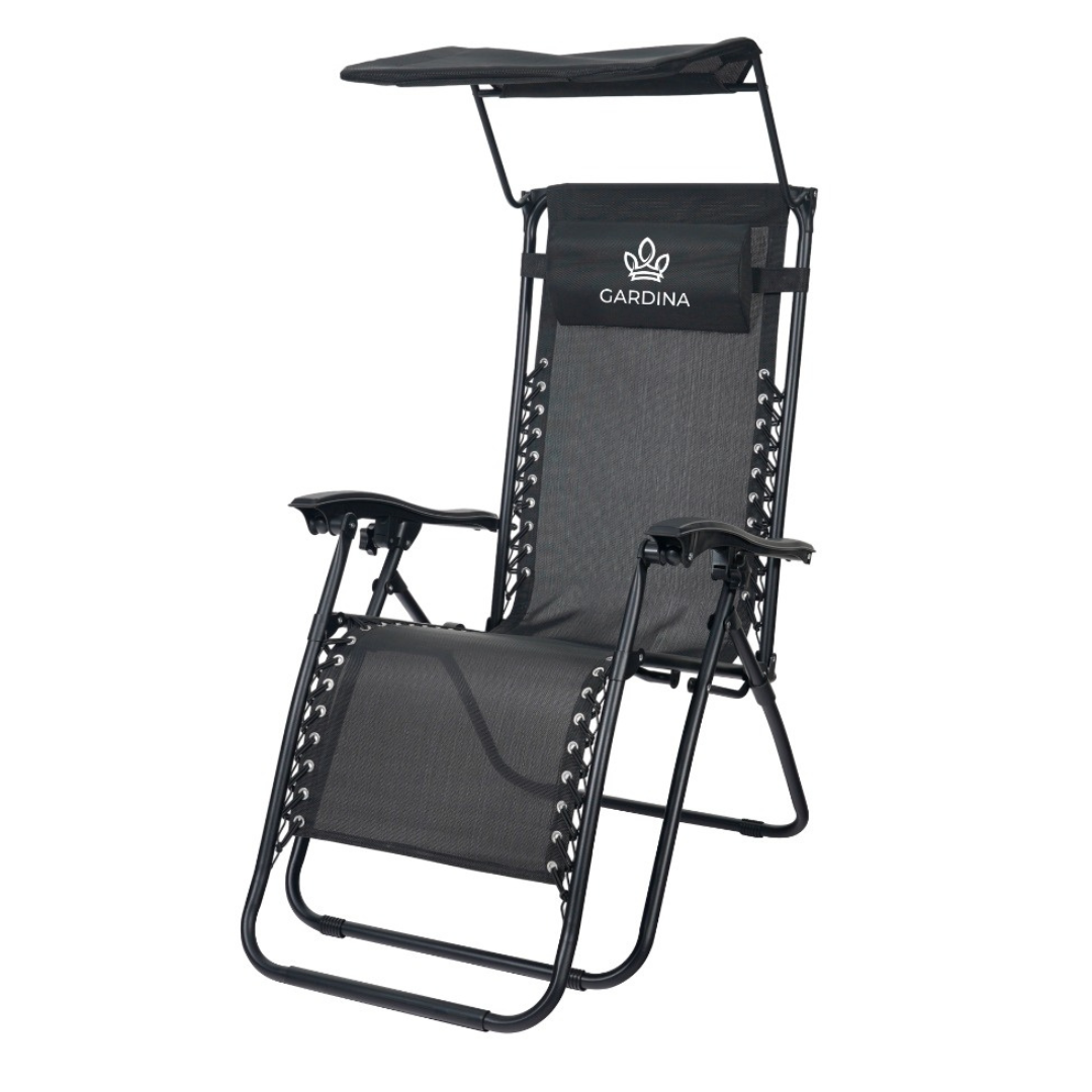Leżak ogrodowy Gardina Alicante czarny z daszkiem