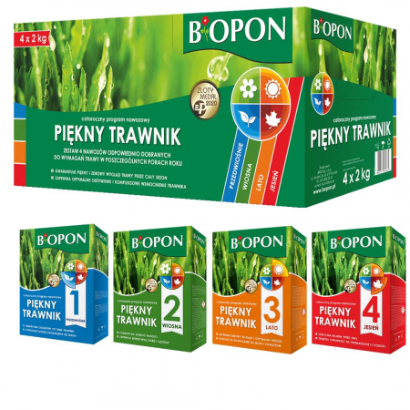 Nawóz Piękny trawnik całoroczny program Biopon 4 x 2 kg