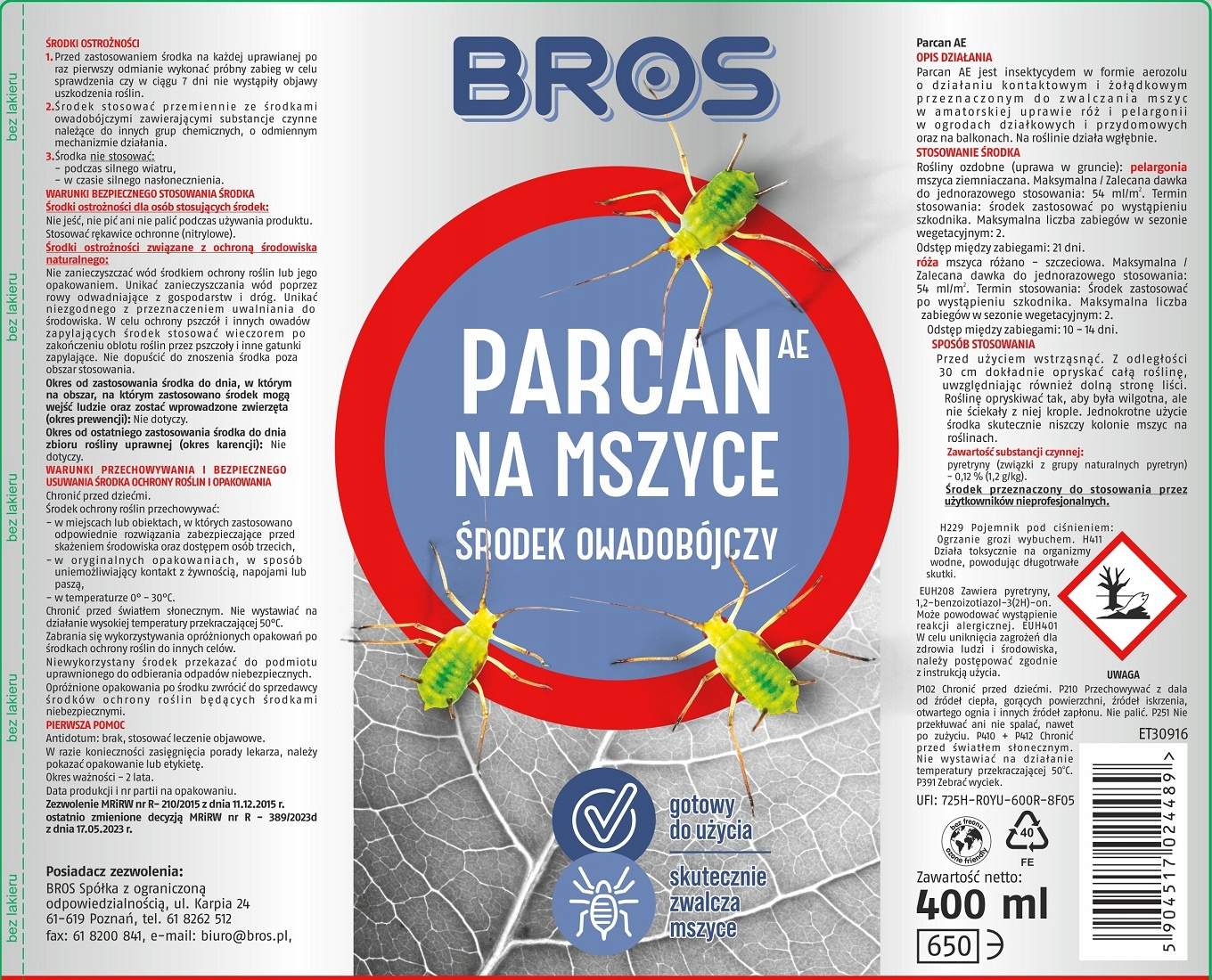 Parcan na mszyce Bros 400 ml