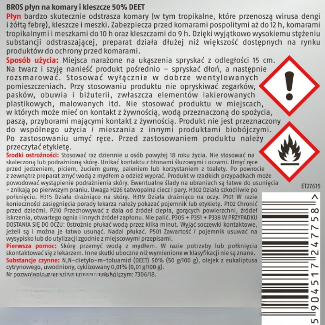 Płyn na komary i kleszcze 50 % Deet 130 ml Bros