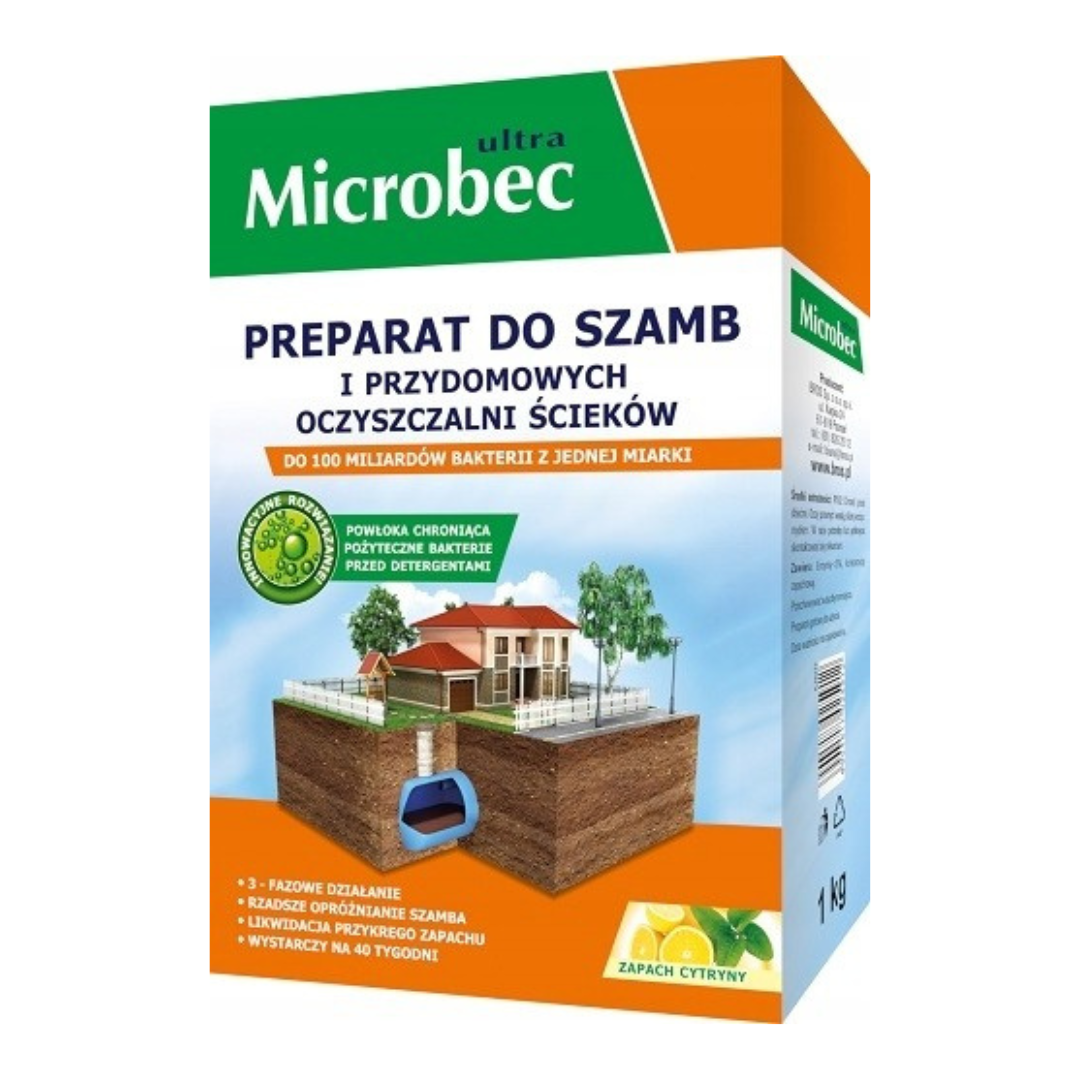 Preparat do biodegradacji szamb i przydomowych oczyszczalni ścieków Microbec Ultra 1 kg + Microbec WC BIO Żel 500 ml