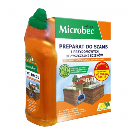 Preparat do biodegradacji szamb i przydomowych oczyszczalni ścieków Microbec Ultra 1 kg + Microbec WC BIO Żel 500 ml