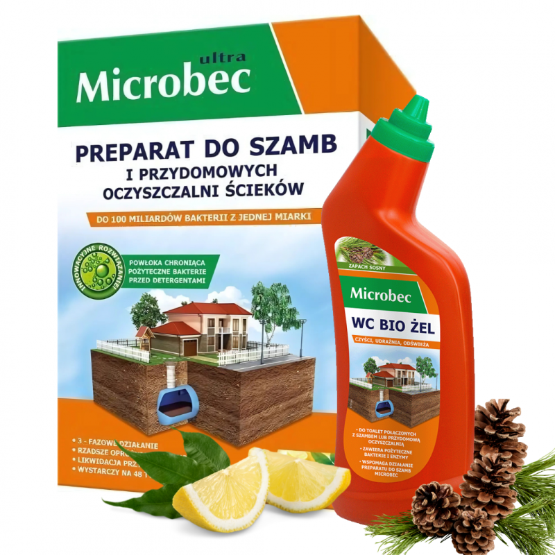 Preparat do biodegradacji szamb i przydomowych oczyszczalni ścieków Microbec Ultra 1 kg + Microbec WC BIO Żel 500 ml