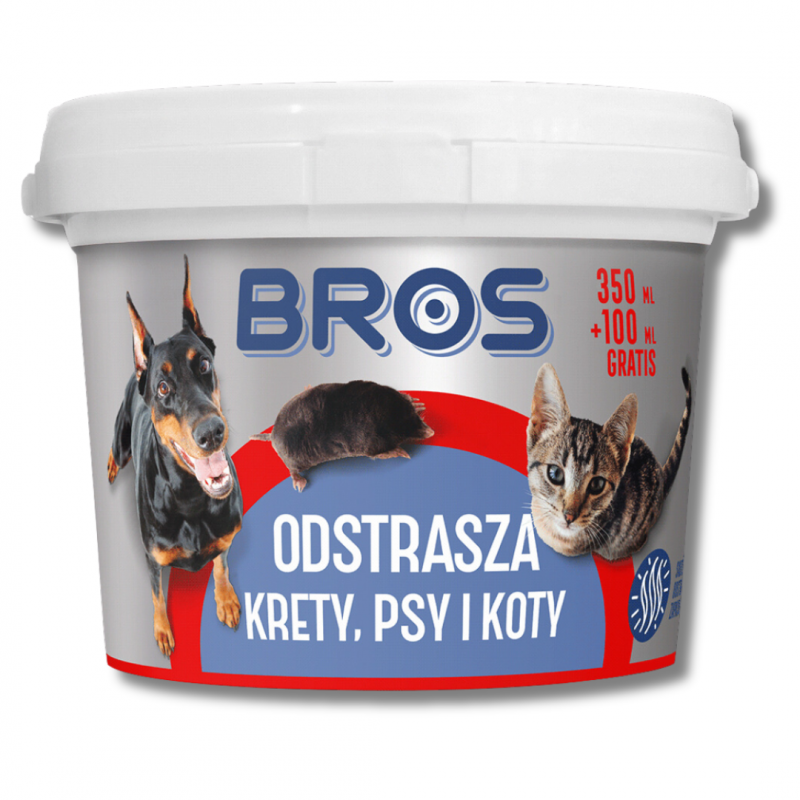 Preparat odstraszający krety, psy, koty Bros (350 ml+100 ml gratis)