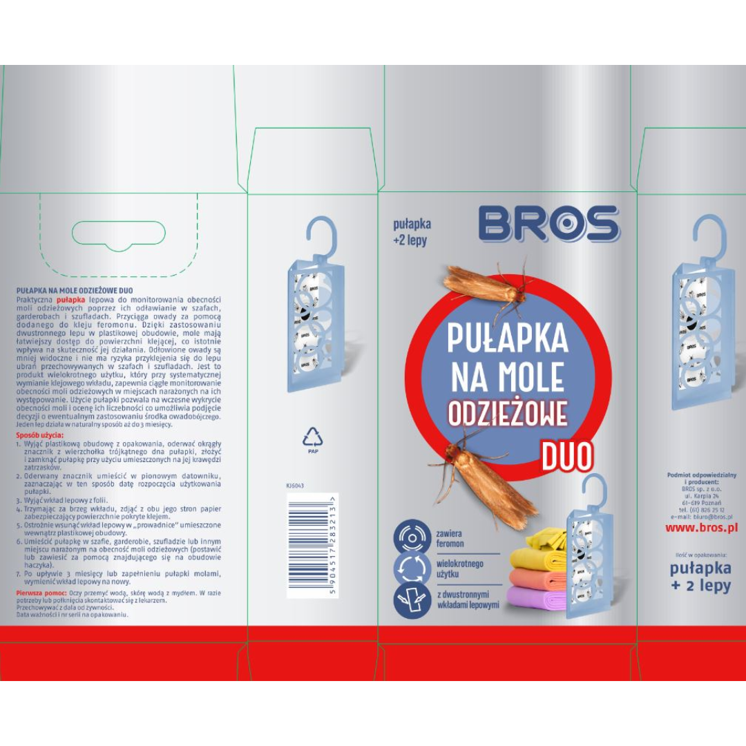 Pułapka na mole odzieżowe Duo + 2 lepy Bros