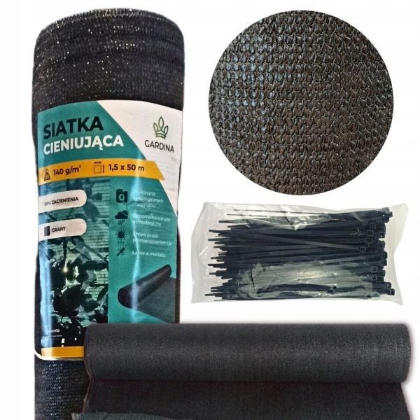 Siatka cieniująca grafit Gardina 1,5 x 50 m + opaski 100 szt.