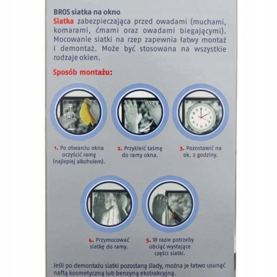 Siatka moskitiera na okno biała Bros (150 cm x 180 cm)