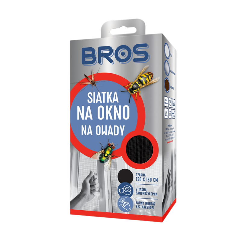 Siatka moskitiera na okno czarna Bros (130 cm x 150 cm)