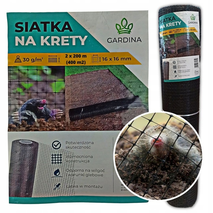 Siatka na krety Gardina 2m x 200 m + 100 szpilek