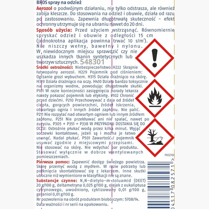 Spray na odzież - odstrasza i zabija kleszcze Bros 90 ml