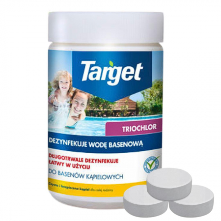 Tabletki Triochlor długotrwale dezynfekuje wodę basenową Target 1 kg (50 tabletek)