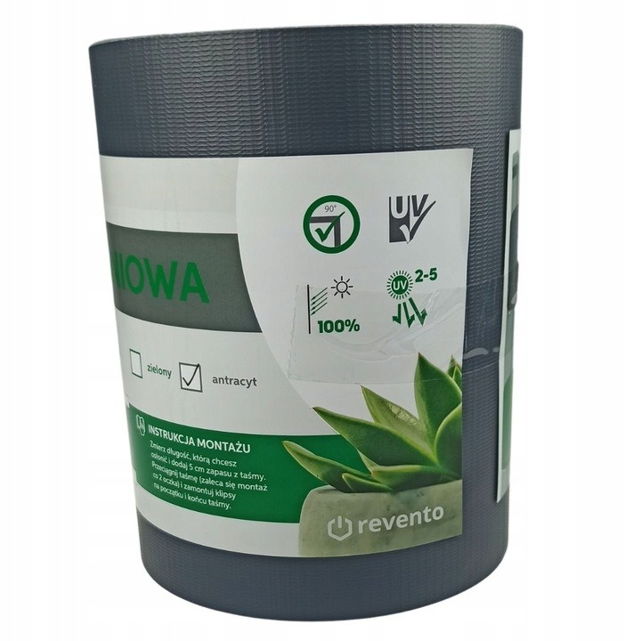 Taśma ogrodzeniowa antracyt 35 m x 19 cm + 20 klipsów montażowych