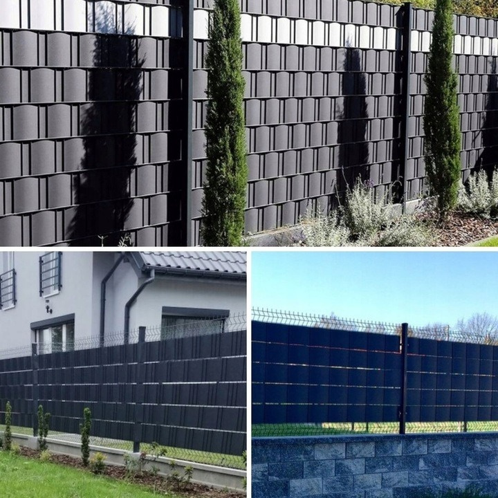 Taśma ogrodzeniowa antracyt 35 m x 19 cm + 20 klipsów montażowych
