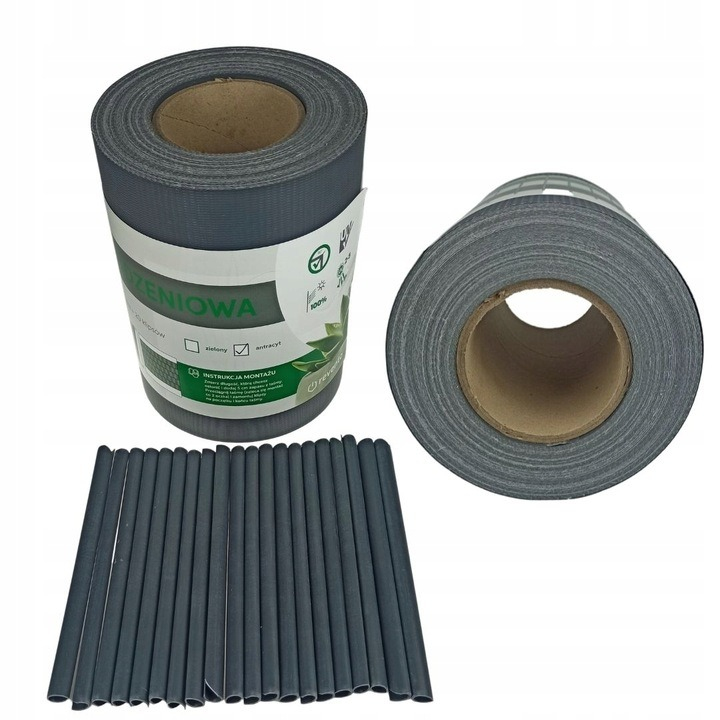 Taśma ogrodzeniowa antracyt 35 m x 19 cm + 20 klipsów montażowych