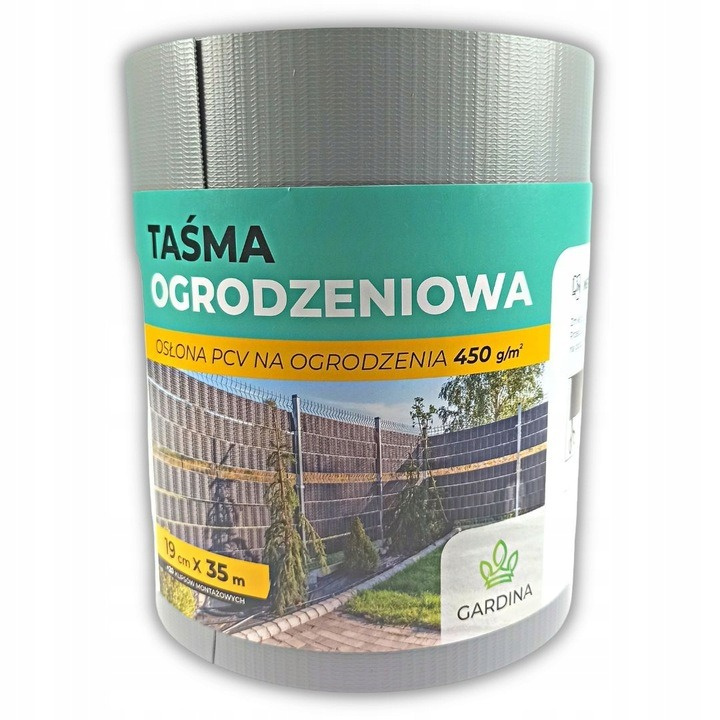 Taśma ogrodzeniowa szara 35 m x 19 cm + 20 klipsów montażowych