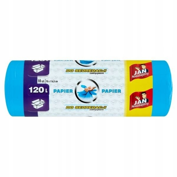 Worki na odpady Jan Niezbędny do segregacji papieru niebieskie zawiązywane 120 l (10 sztuk)