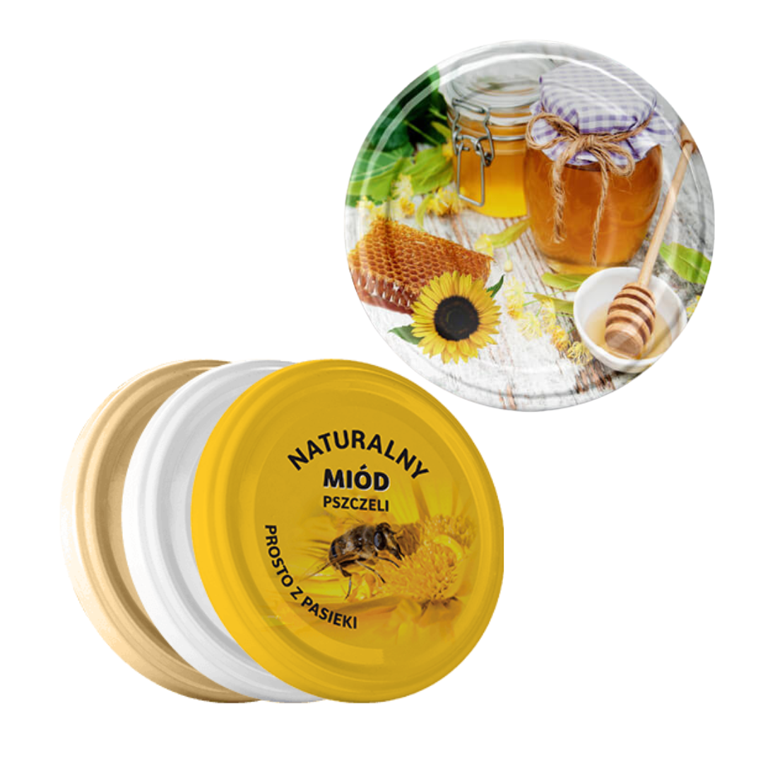 Zakrętki do słoików kolorowe pszczelarskie 4 zaczepowe małe średnica 66 mm (10 sztuk)