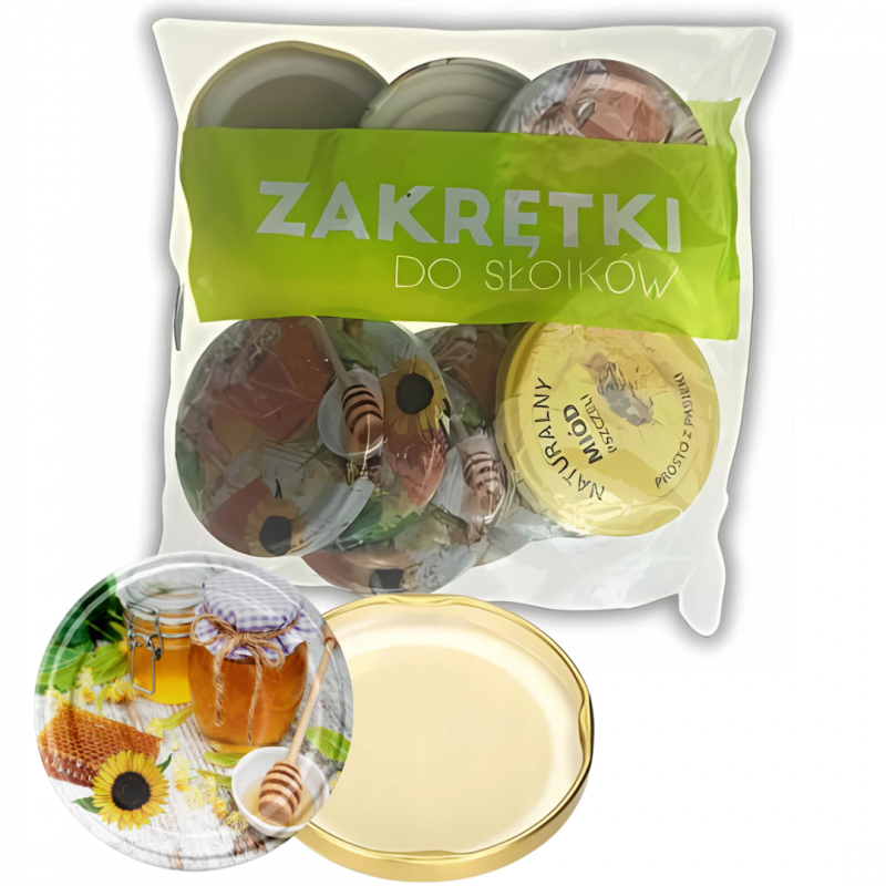 Zakrętki do słoików kolorowe pszczelarskie 4 zaczepowe małe średnica 66 mm (10 sztuk)