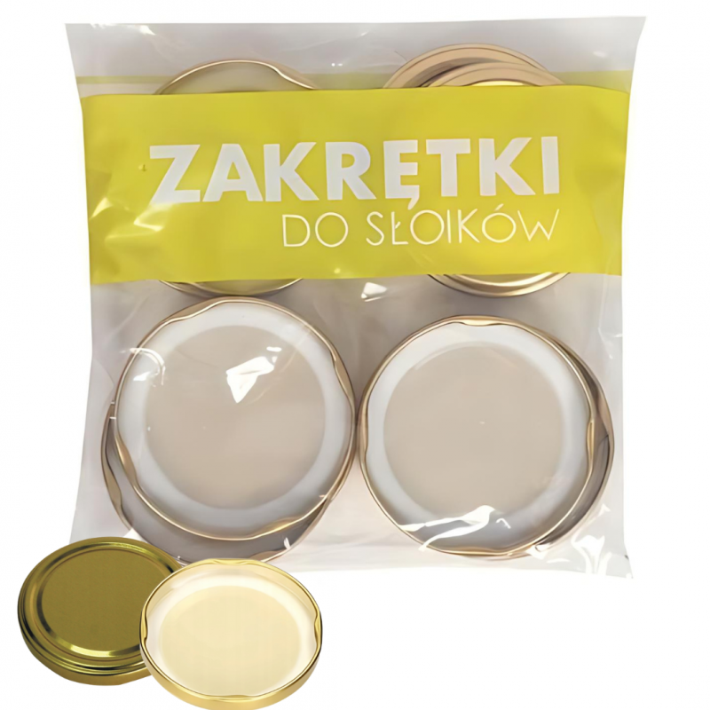 Zakrętki do słoików złote 4 zaczepowe małe średnica 66 mm (10 sztuk)
