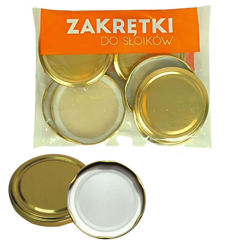 Zakrętki do słoików złote 6 zaczepowe duże średnica 82 mm (10 sztuk)