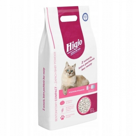 Żwirek dla kota bentonitowy zapach Baby Powder Higio Compact 5 l