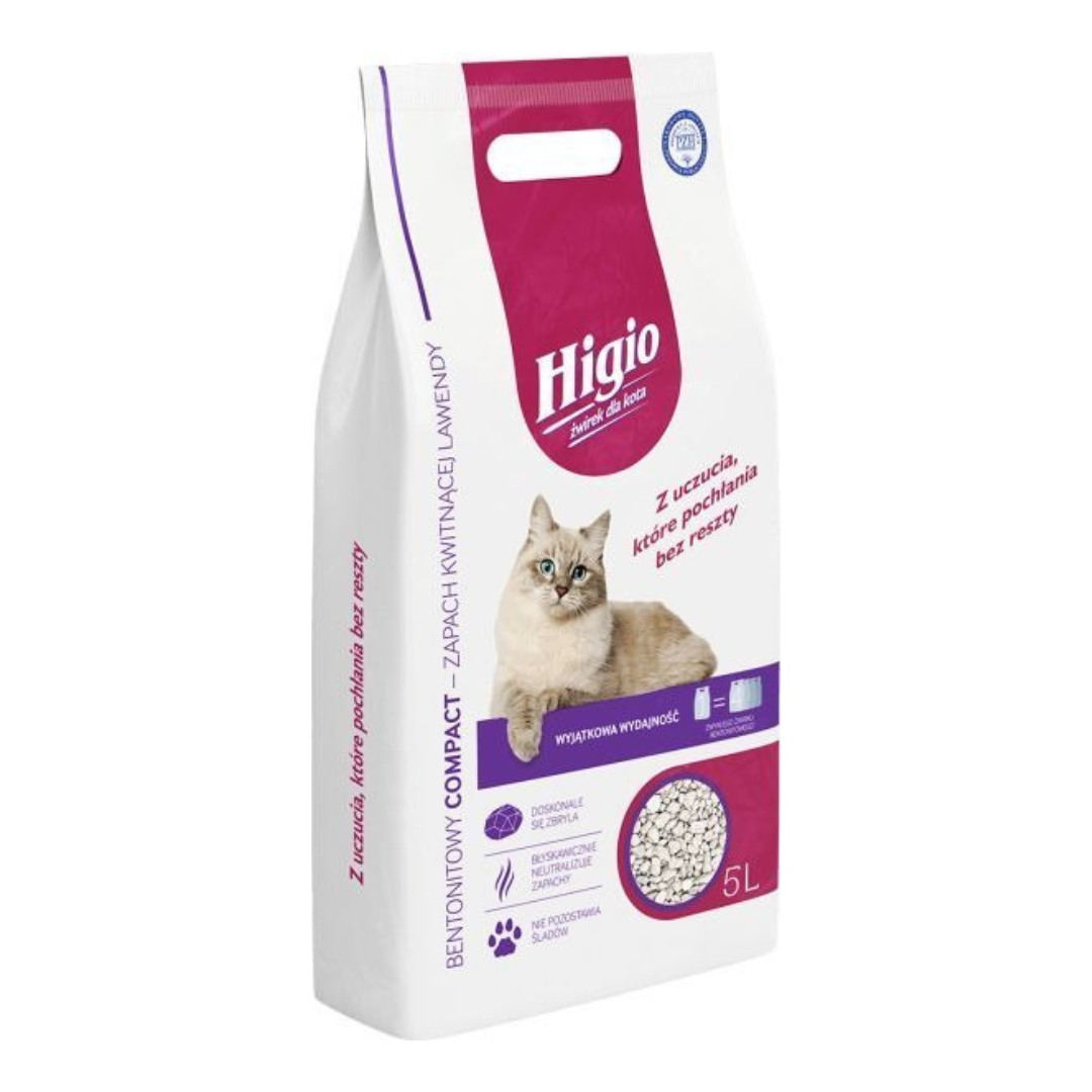 Żwirek dla kota bentonitowy zapach kwitnącej lawendy Higio Compact 5 l