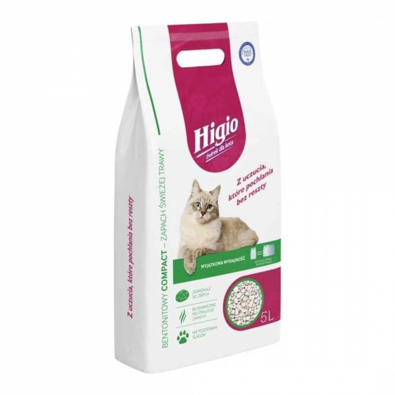Żwirek dla kota bentonitowy zapach świeżej trawy Higio Compact 5 l
